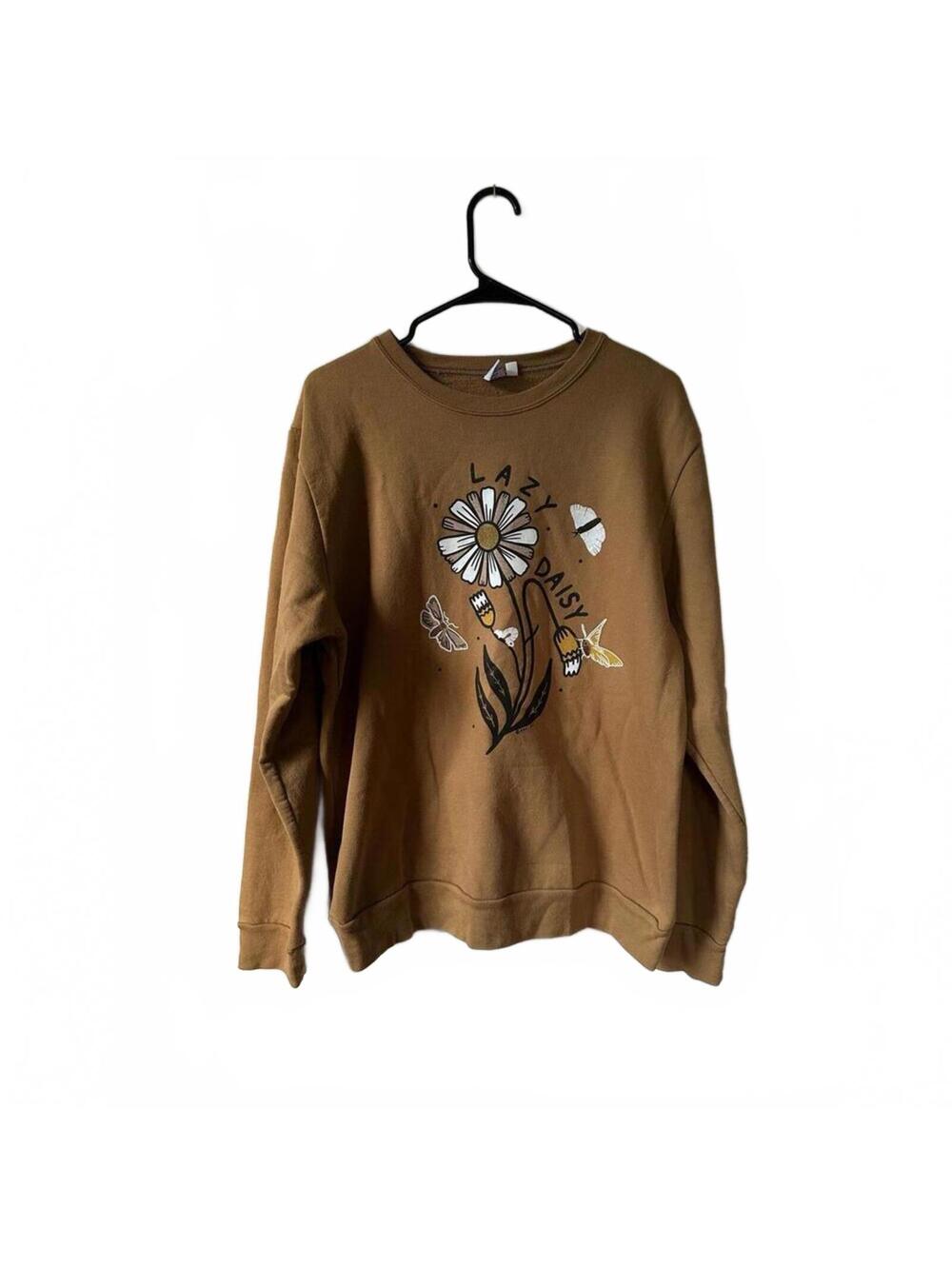 Stay Home Club Lazy Daisy Brown Graphic Crewneck Sweatshirt Size L/G